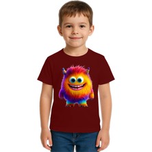 Sedirli Unisex Canavar Monster Baskılı  Çocuk Tişört Pamuklu Penye Kumaş