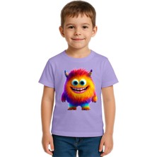 Sedirli Unisex Canavar Monster Baskılı  Çocuk Tişört Pamuklu Penye Kumaş