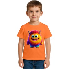 Sedirli Unisex Canavar Monster Baskılı  Çocuk Tişört Pamuklu Penye Kumaş