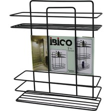 Siyah  2 Katlı - Dikdörtgen   Metal  Banyo Köşelik - Duşkabin Raf - Şampuanlık (5508) Arlst