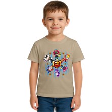 Sedirli Unisex Brawl Stars Baskılı Çocuk Tişört Pamuklu Penye Kumaş