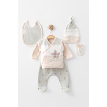 Zeynuko Erkek Bebek Çizgili Yıldızlı %100 Pamuk 0-3 Ay 5'li Yenidoğan Hastane Çıkışı Zıbın Seti Kutuu