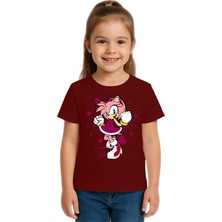 Sedirli Unisex Sonic Super Girl Baskılı Çocuk Tişört Pamuklu Penye Kumaş