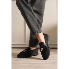 Alfaze Siyah Tekstil Ortopedik Tabanlı Boncuk Detaylı Püsküllü Topuklu Ayakkabı Topuk Boyu 3 cm