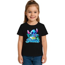 Sedirli Unisex Stich Baskılı Çocuk Tişört Pamuklu Penye Kumaş