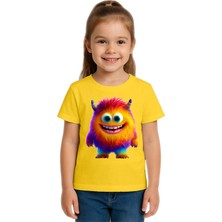 Sedirli Unisex Canavar Monster Baskılı  Çocuk Tişört Pamuklu Penye Kumaş