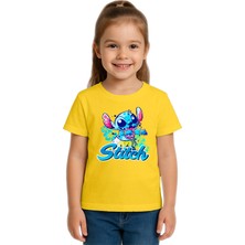 Sedirli Unisex Stich Baskılı Çocuk Tişört Pamuklu Penye Kumaş