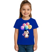 Sedirli Unisex Penguen Penguin Baskılı Çocuk Tişört Pamuklu Penye Kumaş