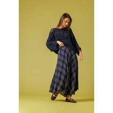 Nisan Triko Kareli Uzun Etek