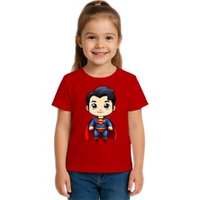 Sedirli Unisex Superman Baskılı Çocuk Tişört Pamuklu Penye Kumaş