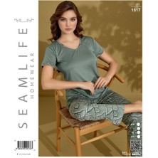 Royam Seamlife Kadın Extra Yumuşak %100 Pamuk V Yaka Milan Kısa Kollu Pijama Takımı