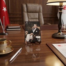 Hedea Atatürk Masaüstü Ahşap Tablo - Kabartmalı Baskı Şık Hediyelik 11X16 cm No 4