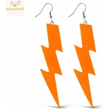 NW Nessi World 80’ler 90&amp;#39;lar Retro Neon Turuncu Şimşek Küpe 10 cm