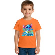 Sedirli Unisex Stich Baskılı Çocuk Tişört Pamuklu Penye Kumaş