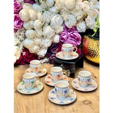 Mien Vintage 90 ml Porselen Türk Kahvesi Fincanı Takımı 6 Kişilik – Desenli Kahve Fincan Seti