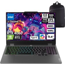 Lenovo Loq I7 13650HX 40-Gbddr5 512 Gbssd RTX4060 (8GB-115W) 15.6" Fhd 144Hz Windows 11 Home + Zg Sırt Çantası 83DV00WVTRZG60