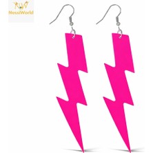 NW Nessi World 80’ler 90&amp;#39;lar Retro Neon Pembe Şimşek Küpe 10 cm