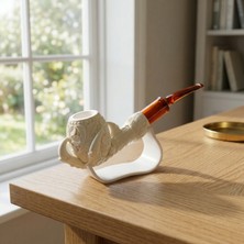 Goldenlight Meerschaum El Oyması Lületaşı Pipo Kartal Pençesi Figürlü Akrilik Ağızlıklı 9 mm Filtre Uyumlu Koleksiyonluk