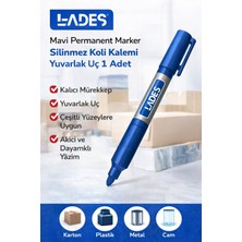 Lades Mavi Permanent Marker Silinmez Koli Kalemi Yuvarlak Uç 1 Adet