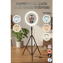10"inç Ring Light Youtuber Tiktok Çekim Işıklı Telefon Tutucu Influencer Makyaj Işığı 2.10 M