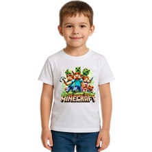 Sedirli Unisex Mınecraft Baskılı Çocuk Tişört Pamuklu Penye Kumaş