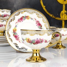 Kosova Lüx Porselen Ayaklı Vintage 6 Lı Fincan Takımı 90CC