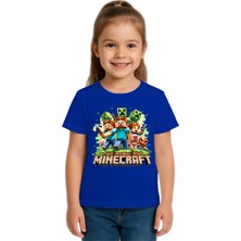 Sedirli Unisex Mınecraft Baskılı Çocuk Tişört Pamuklu Penye Kumaş