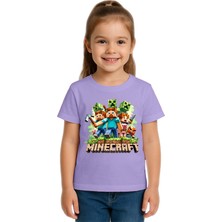 Sedirli Unisex Mınecraft Baskılı Çocuk Tişört Pamuklu Penye Kumaş
