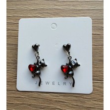 Metal Giyim Kedi Kalp Detaylı Gotik Küpe