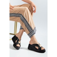 Suins Shoes Suins Izary Model Kadın Dolgu Taban Altın Toka Detaylı Terlik