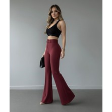 Jack Caprio Kadın Ithal Doubleface Kumaş Pantolon Ispanyol Paça Kemer Detaylı Kumaş Pantolon