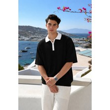 Damga Erkek Comfort Fit Çizgili Triko Siyah Polo Yaka Tişört