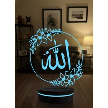 Eymi Design Allah ve Vav Temalı 3D Dekoratif LED Gece Lambası - Çiçekli Modern Hat Sanatı - Islami Hediye