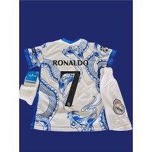 Alaturka Mix R€al Mædrid  Cr7 Cristiano Ronaldo Özel Tasarım Dragon Bayaz-Mavi Çocuk Forması 3 Lü Set