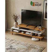 Eterna Mobilya Asima Tv Ünitesi | Beyaz-Çam| Tamamı Mdf | Ahşap Ayak | 150 cm