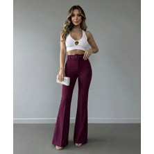 Jack Caprio Kadın Ithal Doubleface Kumaş Pantolon Ispanyol Paça Kemer Detaylı Kumaş Pantolon