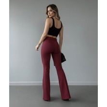 Jack Caprio Kadın Ithal Doubleface Kumaş Pantolon Ispanyol Paça Kemer Detaylı Kumaş Pantolon