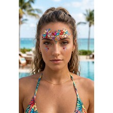 Bear & Pear Büyüleyici Çiçek Tasarımlı Yüz Taşı - Festival & Parti Makyaj Için Yapışkanlı Yüz Taşı