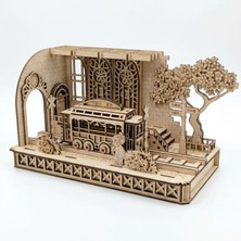 Algwood 3D Ahşap Japon Tram Station Diorama Maketi - 116 Parça Book Nook Miniuature Seti - Peri LED Dahil
