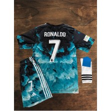 Alaturka Mix Cr7 Mavi Dalga Desenli Ronaldo Çocuk Forması 3 Lü Set