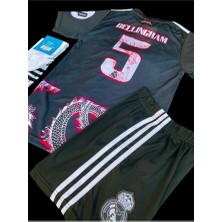 Alaturka Mix R.madrid Jude Bellingham Özel Tasarım Dragon Çocuk Forması Black Kırmızı Şeritli 4 Lü Set