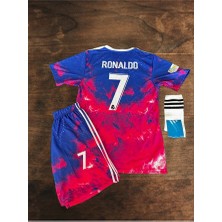 Alaturka Mix Cristiano Ronaldo Cr7 Özel Tasarım  R€al Mædrid Kırmızı Dalgalı Çocuk Forması