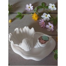 Doğal Dekoratif Istridye Obje ve Kelebek Figürlü Mumlu Tepsi Seti – 3'lü Dekor Set