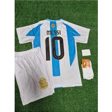 Alaturka Mix Arjantin 2024/25 Yeni Sezon Lionel Messi 10// Çocuk Forması Şort Çorap Bileklik 4'lü Set