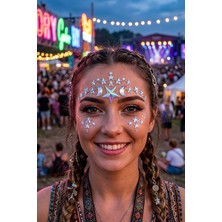 Bear & Pear Holografik Yansımalı Ay Yıldız Temalı Kristal Makyaj Aksesuarı Yüz Taşı