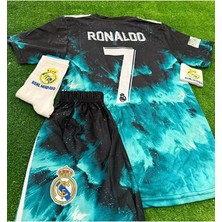 Alaturka Mix Real Madrid C.ronaldo Forması Mavi Dalgalı Çocuk Forması Çorap Bileklik Hediyeli