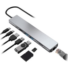 Bugatek BG8IN1 Type-C To 8 In 1 Hdmı RJ45 Type-C USB Hub Çevirici