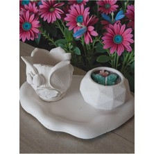 Doğal Geometrik Tasarım 3’lü Dekoratif Obje Seti – El Yapımı Beton Tepsi Kokulu Mumluk ve Saksı