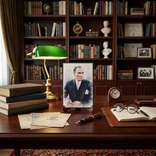 Hedea Atatürk Masaüstü Ahşap Tablo - Kabartmalı Baskı Şık Hediyelik 11X16 cm No 1