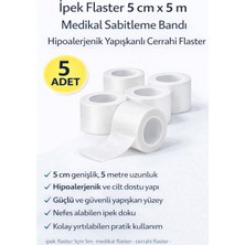 Epilons Ipek Flaster 5 cm x 5 M 5 Adet Sabitleme Bandı Hipoalerjenik Yapışkanlı Cerrahi Flaster